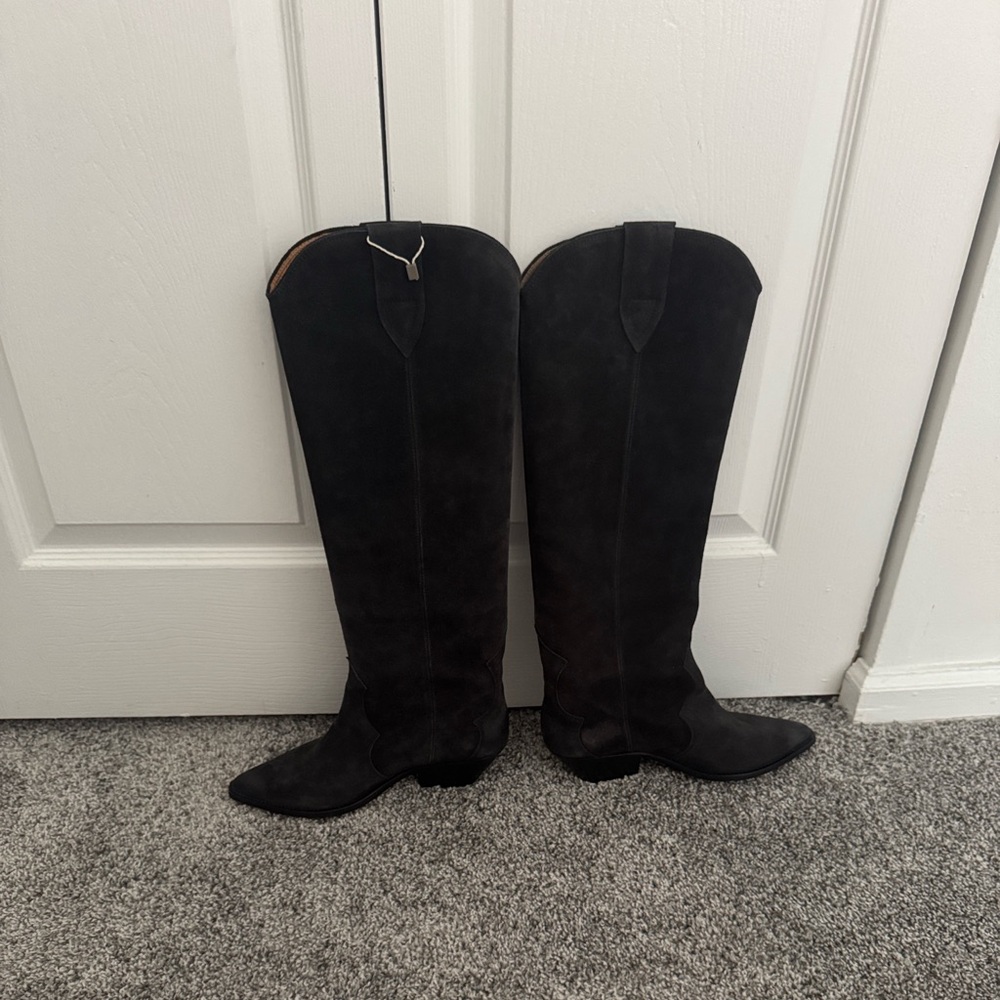 NWT Isabel Marant Denvee Suede knee cowboy boots faded black/ charcoal, EU 39 - Picture 5 of 11